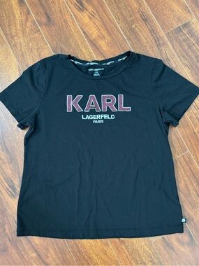 Karl Lagerfeld Black Tee Sz Lg